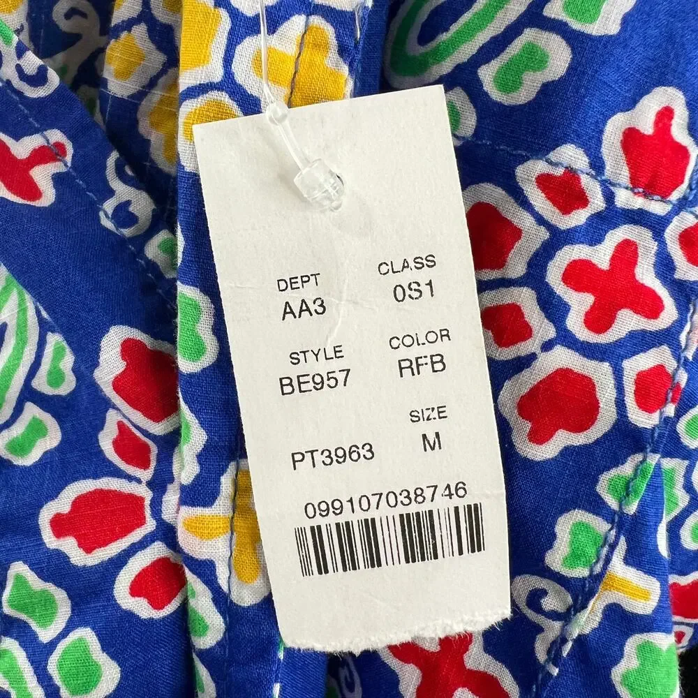 NWT J. Crew Slub Cotton Shirt Camp Collar Blue Floral Print Short Sleeve Size M